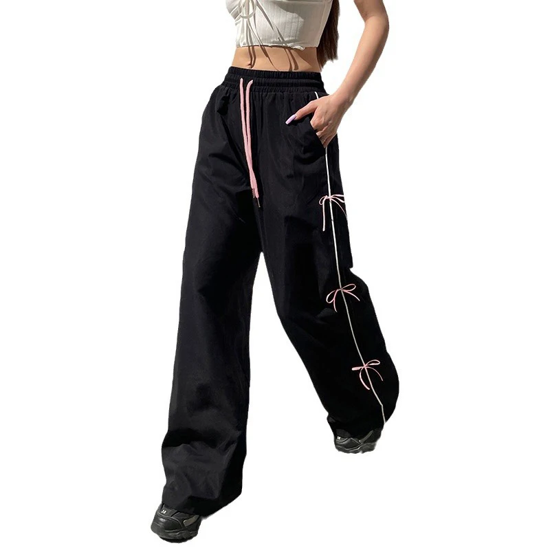 Women Pants Wide Leg Bow Sweatpants Y2K Bow Parachute Pants 2024 Summer Women Pants Casual Trendy