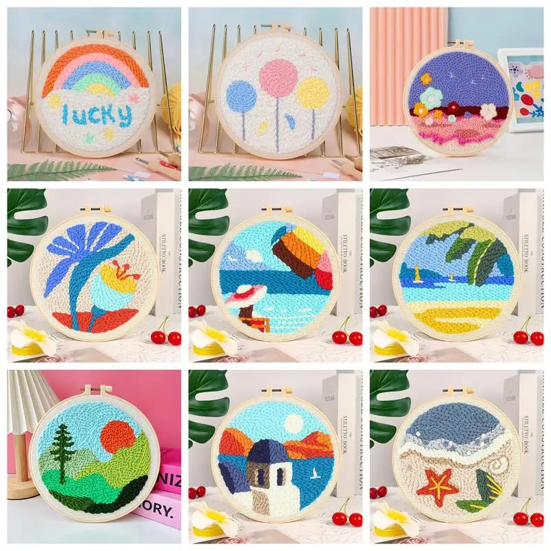 

CHENISTORY Punch Needle Embroidery Starter Kits-DIY Needle Craft Embroidery Supply for Adults Beginner Seascape Pattern