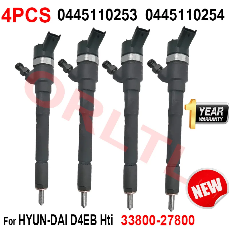 4PCS New Injector 33800-27800 0445110254 0445110253 for HYUNDAI PSA GROUP: 1980 EA 1980K2 86565889 3380027800 33800 27800