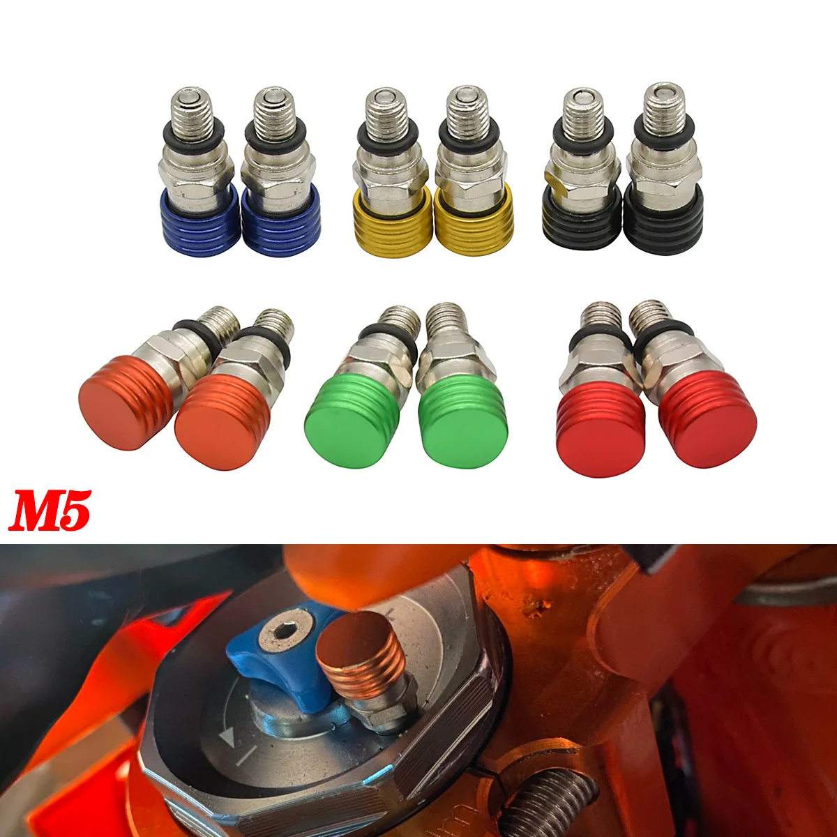 Motorcycle M5x0.8 CNC Front Fork Bleeder Relief Valve For Suzuki DRZ250 DRZ400R DRZ400S DRZ400SM RMZ250 Yamaha Kawasaki Honda