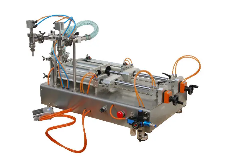 Full Pneumatic Double-head Glycerine Filling Machine without electricity (full air semi-auto liquid filler, water filler )