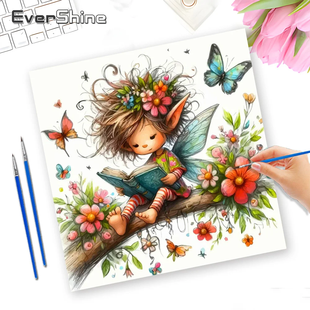 Evershine Digital Oil Painting Elf Boy Portrait Colorful Canvas Drawing By Numbers Set Butterfly DIY For Living Room Home Decor