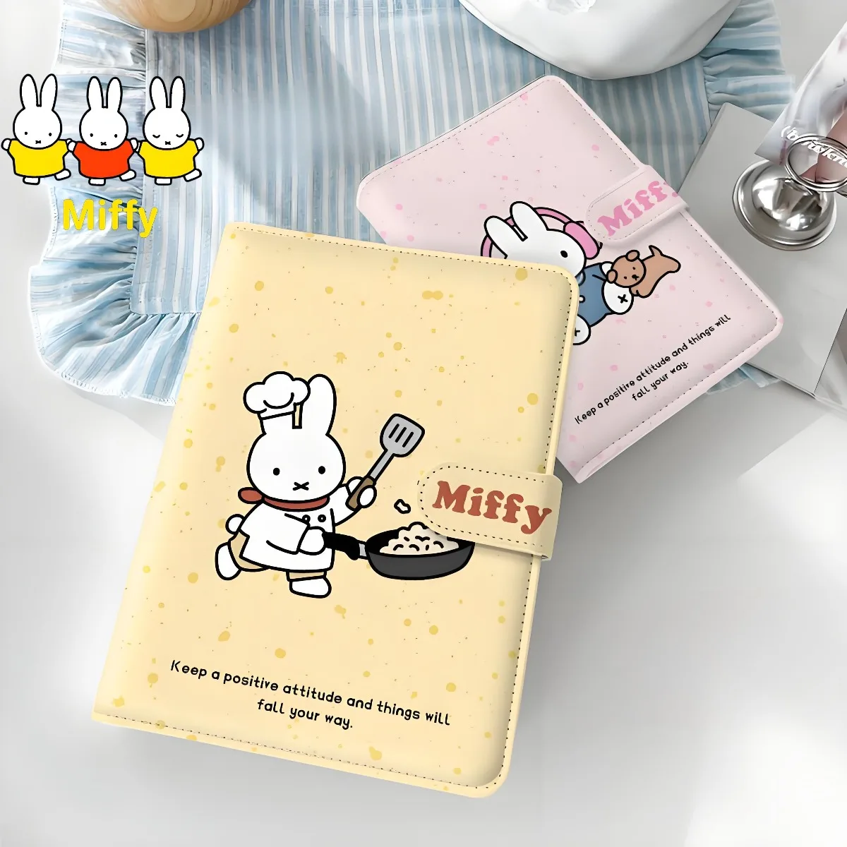 Cuaderno Kawaii Miffy Rabbit A5A6, Bloc de notas de oficina, hebilla magnética de cuero suave grueso, planificador de hojas sueltas, cuaderno de Error para estudiantes