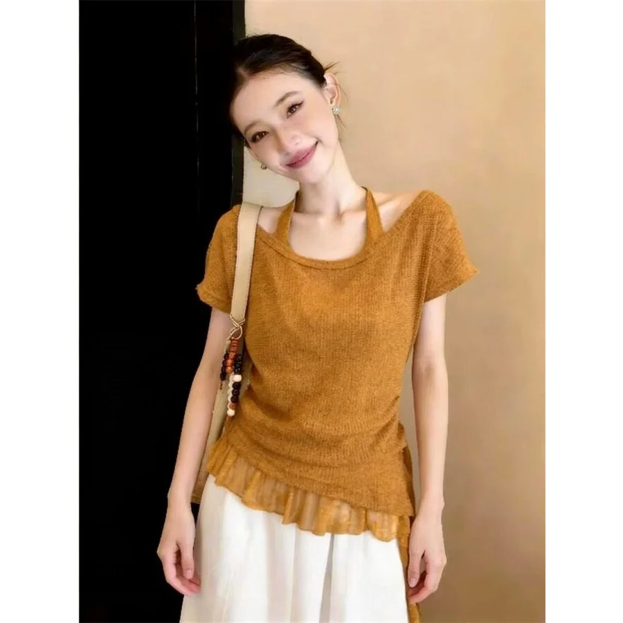 Orange Pumpkin Short Sleeve T-Shirt Women's Summer New Style Large Size Fashionable Small Shirt Dopaamine Top round Neck Kore...