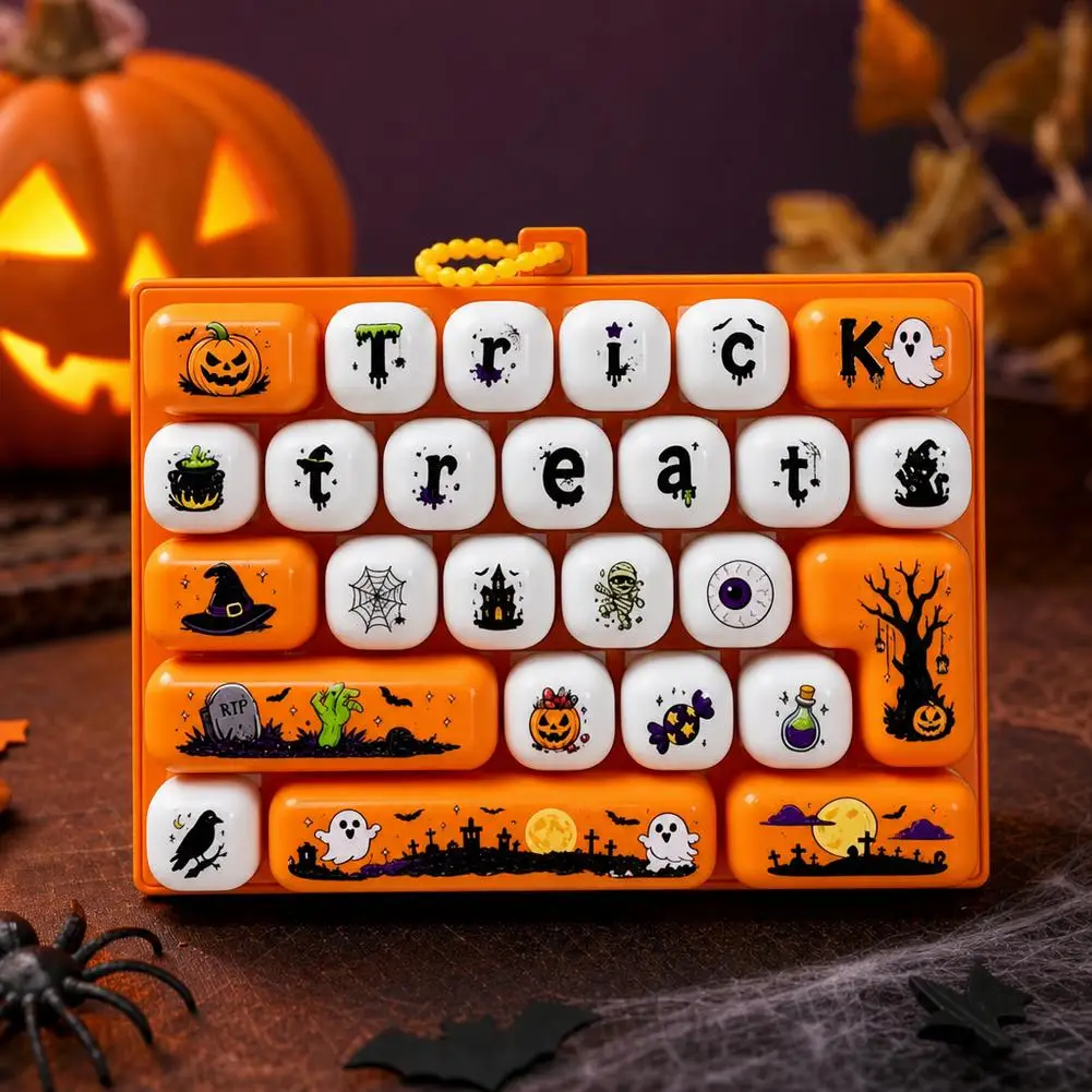 26 Keys Halloween Fidget Toy Mechanical Keyboard Style Keychain Stress Relief Sensory Backpack Pendant