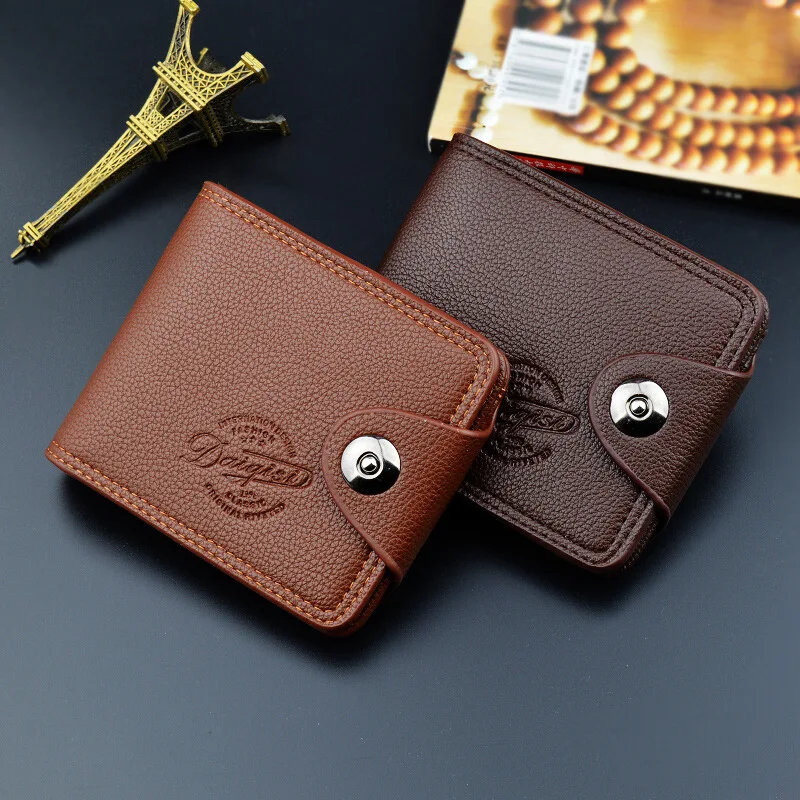 

New Men's Wallet, Men's Short Wallet, Fashionable European and American Magnetic Buckle, Large Capacity Lychee Patterned Wallet