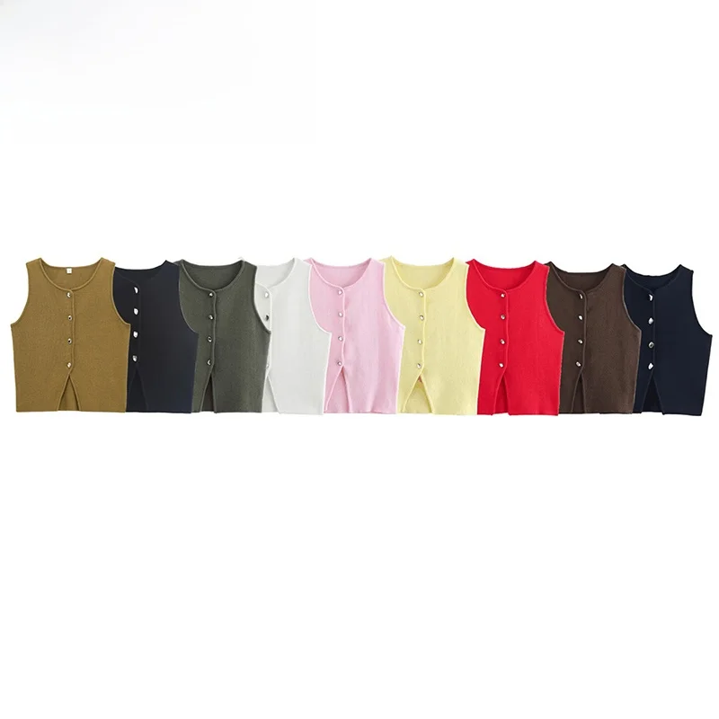 

ZBZA Spring New Women's Faion Design Two-color Flat Needle ort Top Versatile round Ne Single Button Polyester Fiber