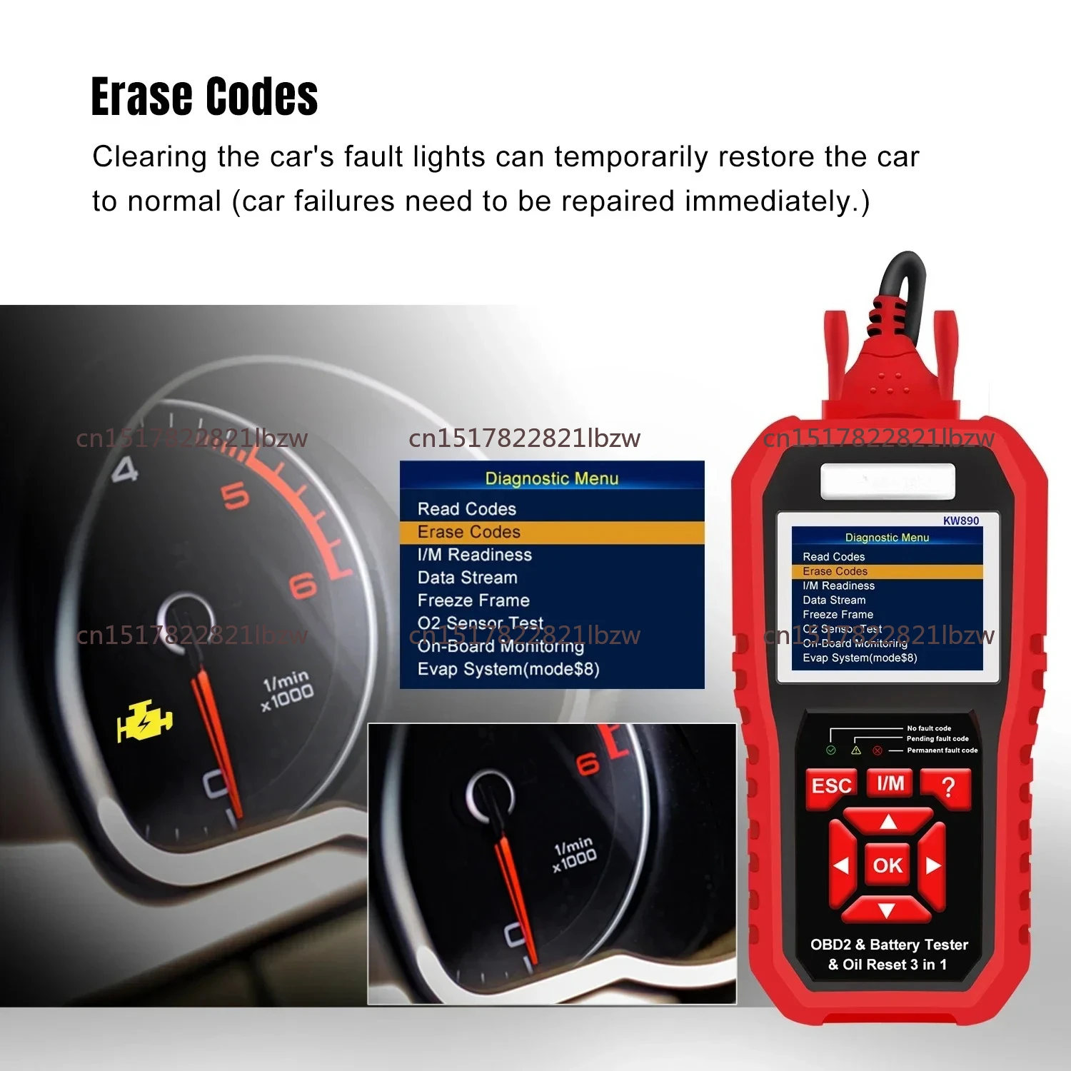 KW870 KW880 KW890 12V Car Battery Tester Analizer Auto Diagnostic Tool Battery Match 3 in 1 Car OBD2 Scanner Code Reader