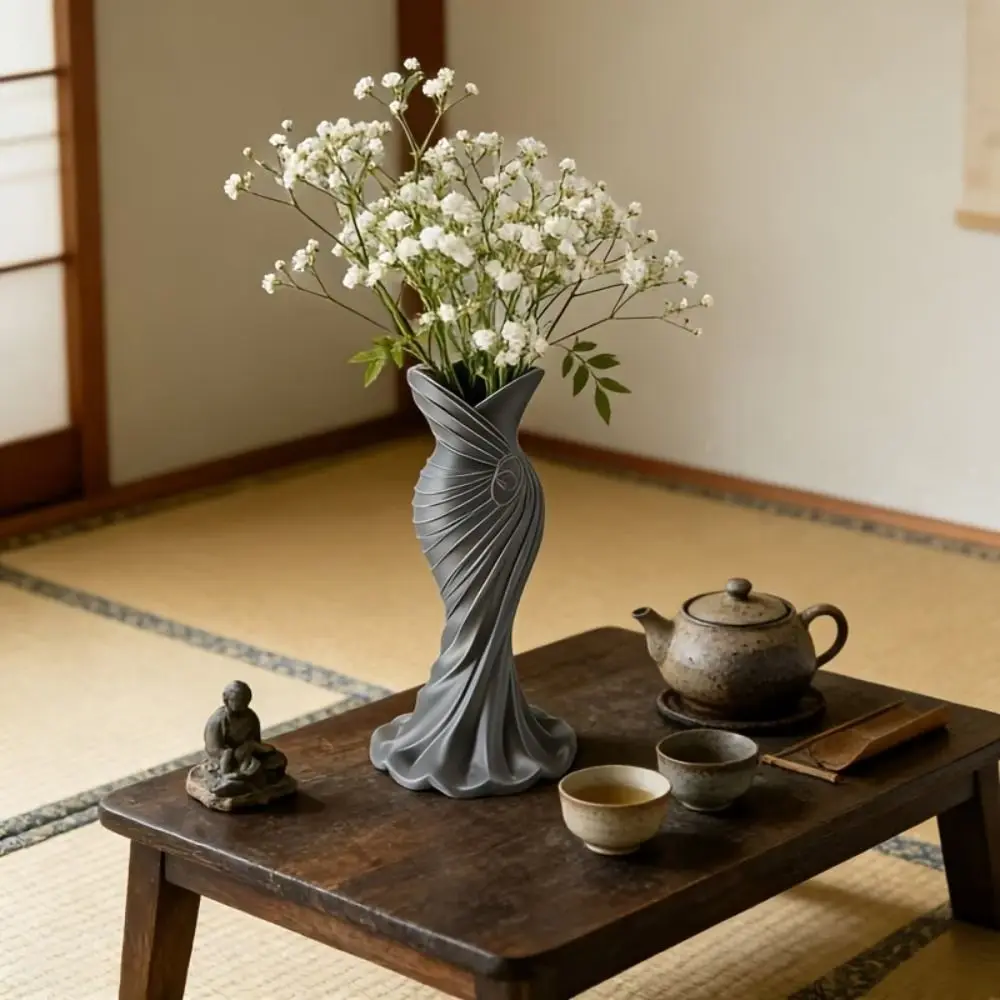 Gown-Shaped 3D Printed Flower Vases Twisted Design Minimalist-Style Elegant Dress Vase Flower Arrangement Decorative Vase