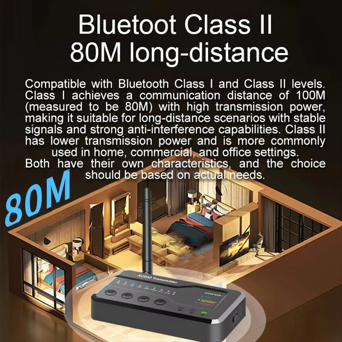 BT5.3 Audio Transmitter Distance Adaptive/HD LC3 Wireless Broadcast 1 to N Receiver OTG USB Toslink Coaxial AUX EU