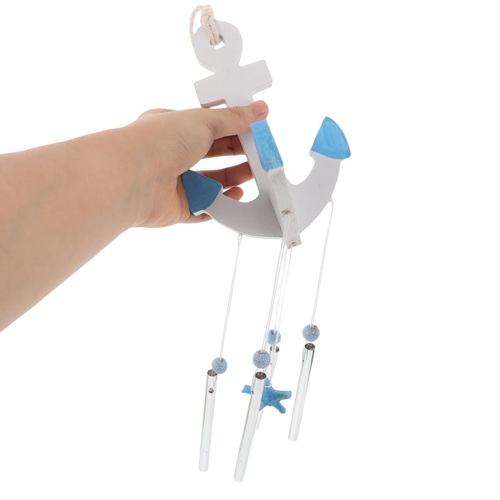 

Mediterranean Wooden Anchor Wind Chime Nautical Metal Tube Hanging Ornament Coastal Wall Decor Beach Bathroom Outdoor