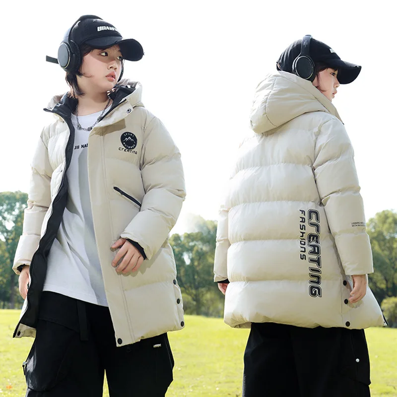 6-18Y Teenager Boys Girls Winter Thick Warm Cotton Down Long Coat Kids Windproof Cotton Padded Outwear Children Outdoor Garment