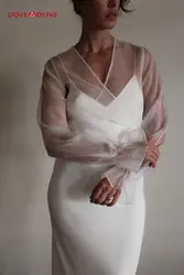 Ivory Wedding Coat Organza Bolero Full Trumpet Sleeve Shrug Wedding Wrap Bridal Cover Up Plus Size Women's Cape Free Custom made