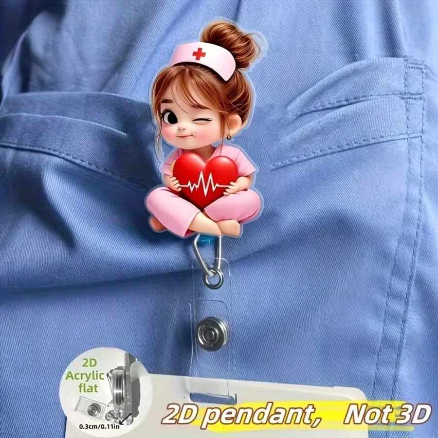 1pc Cute coffee girl Retractable Badge Reel – Acrylic ID Holder for Doctors, Nurses, RN, LPN, Healthcare Staff