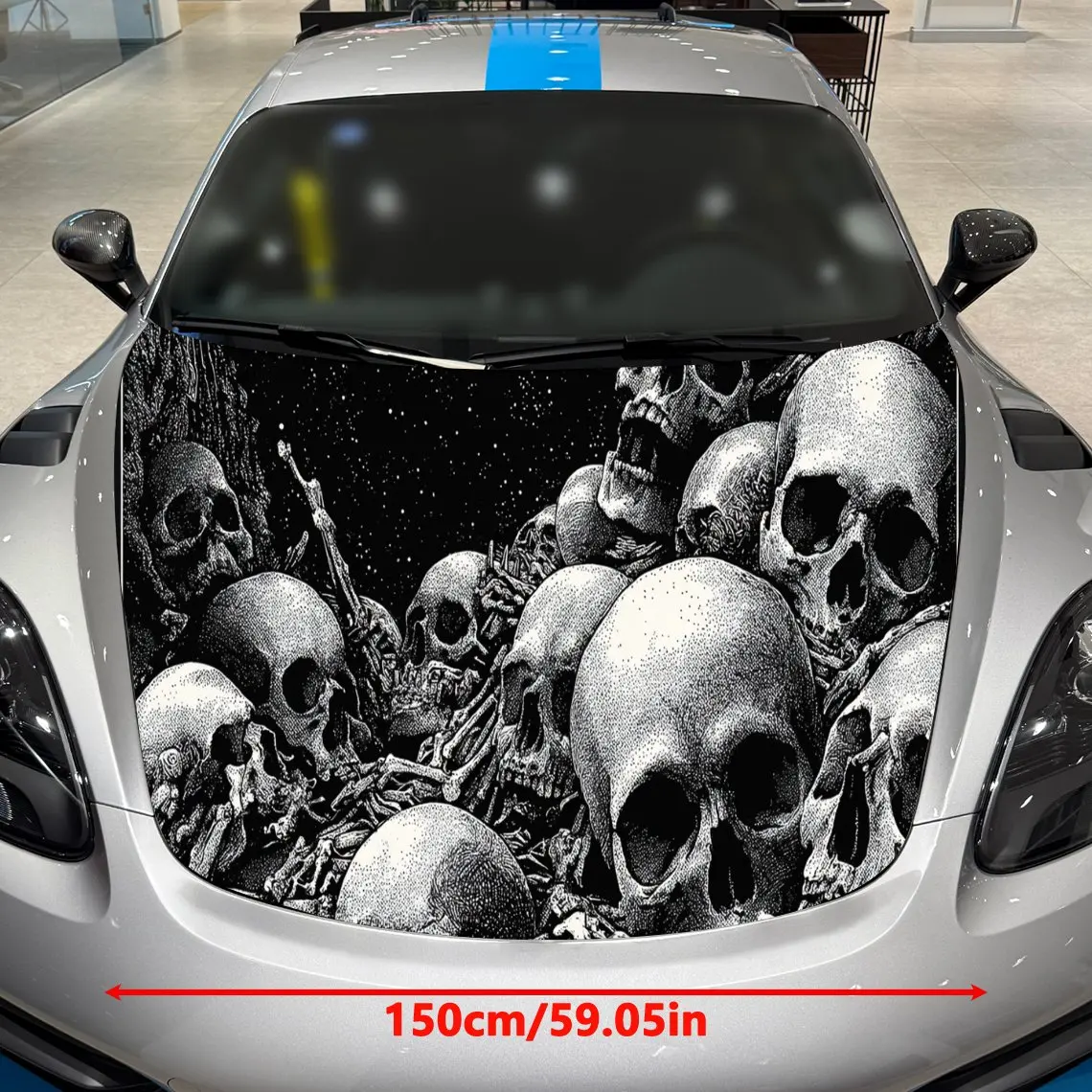 Eerie Gothic Skull Pile Car Cover Sticker, Auto Hood Decal, Car Exterior Scratch Resistant Decal, Trendy Gift for Car Lovers, Ey