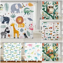 Cartoon Animal Shower Curtain Dinosaur Owl Vehicle Crocodile Sloth Engineering Kid Child Bathroom Decor Polyester Bath Curtain