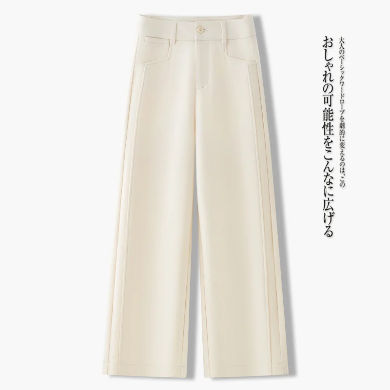 بنطال كاجوال بني للنساء والشتاء، مبطن بالصوف، سميك، دافئ، كسول، سروال بدلة، مستقيم الساق Tr #6