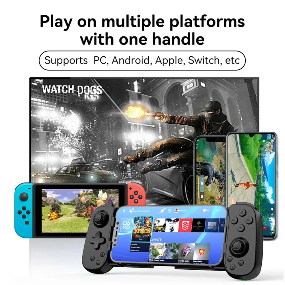 D6 Wireless Gamepad Stretchable Gaming Controller BT Game Control with Hall Effect Analog Stick for iOS/Android/Switch/PC