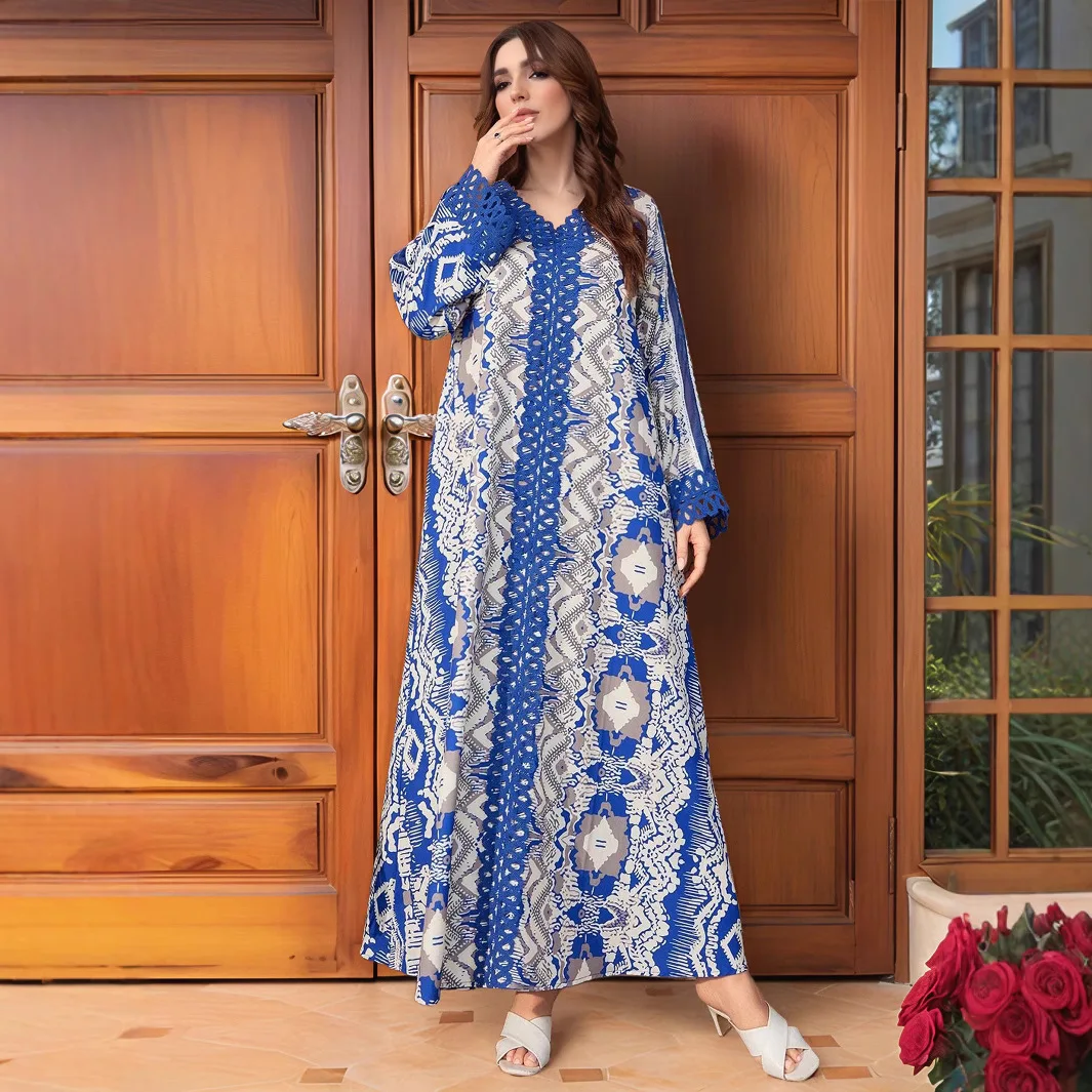 Ultimo maxi abito lungo antistatico Abaya musulmano modesto elegante stampa floreale all'ingrosso abiti di lusso da donna Khimar taglie forti