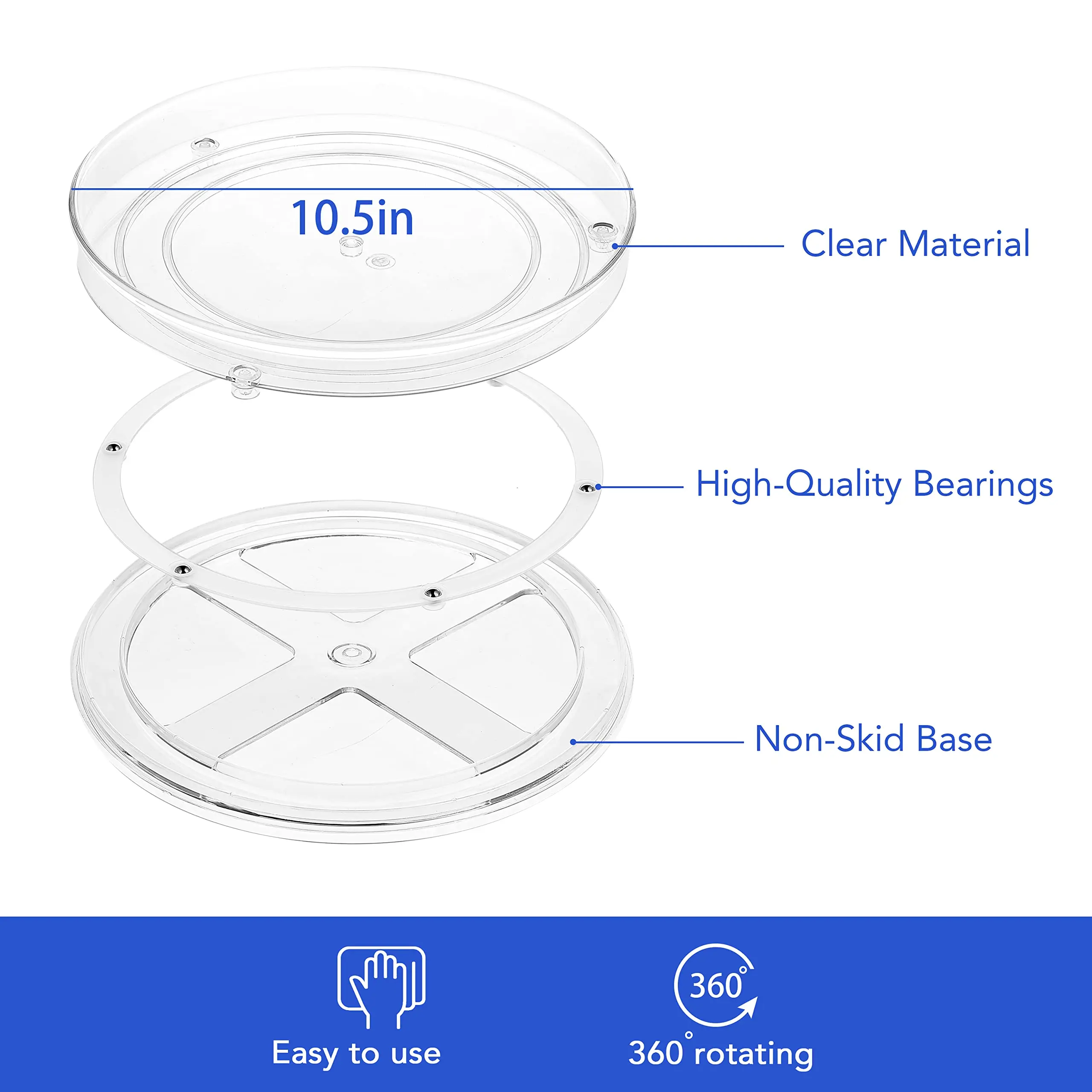 360 Rotation Lazy Susan Cabinet Organizer, Plastic Rotating Round Lazy Susan Turntable for Pantry, Countertop, Table, Fridge