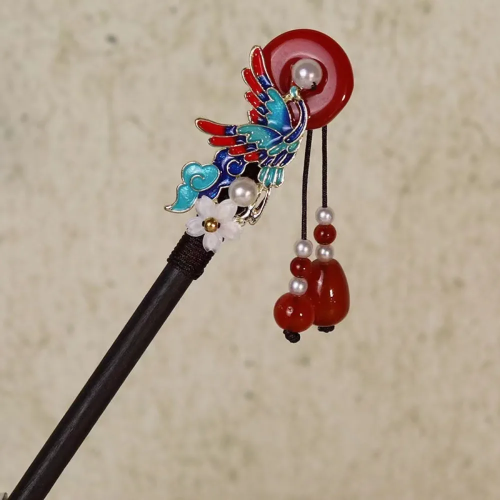 Jewelry Accessories Wooden New Chinese Hair Stick Flower Handmade Flower Hairpin Vintage with Tassel Hairpin Fork for Hanfu