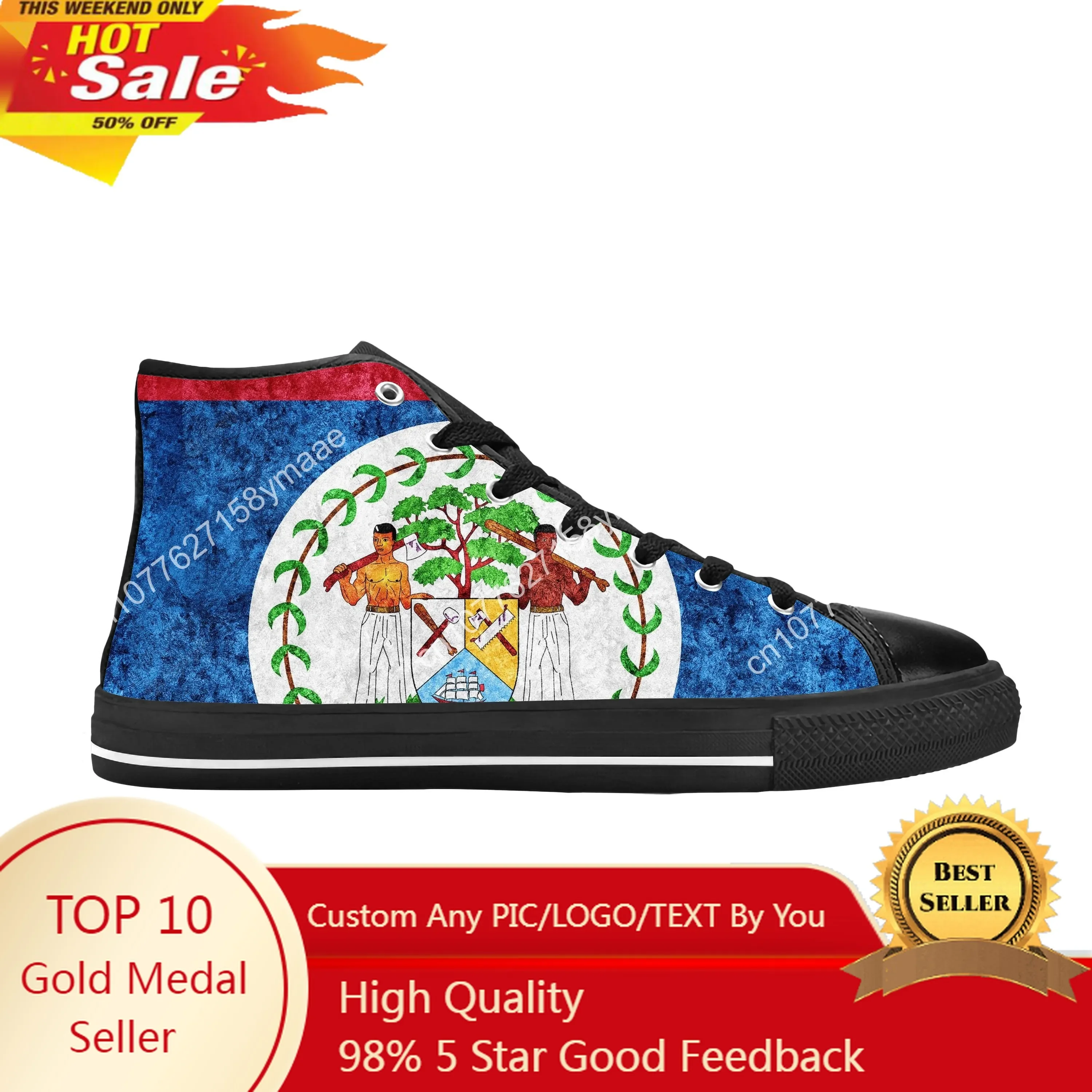 

Belizean Belize Flag Patriotic Pride Cool Fashion Casual Cloth Shoes High Top Comfortable Breathable 3D Print Men Women Sneakers