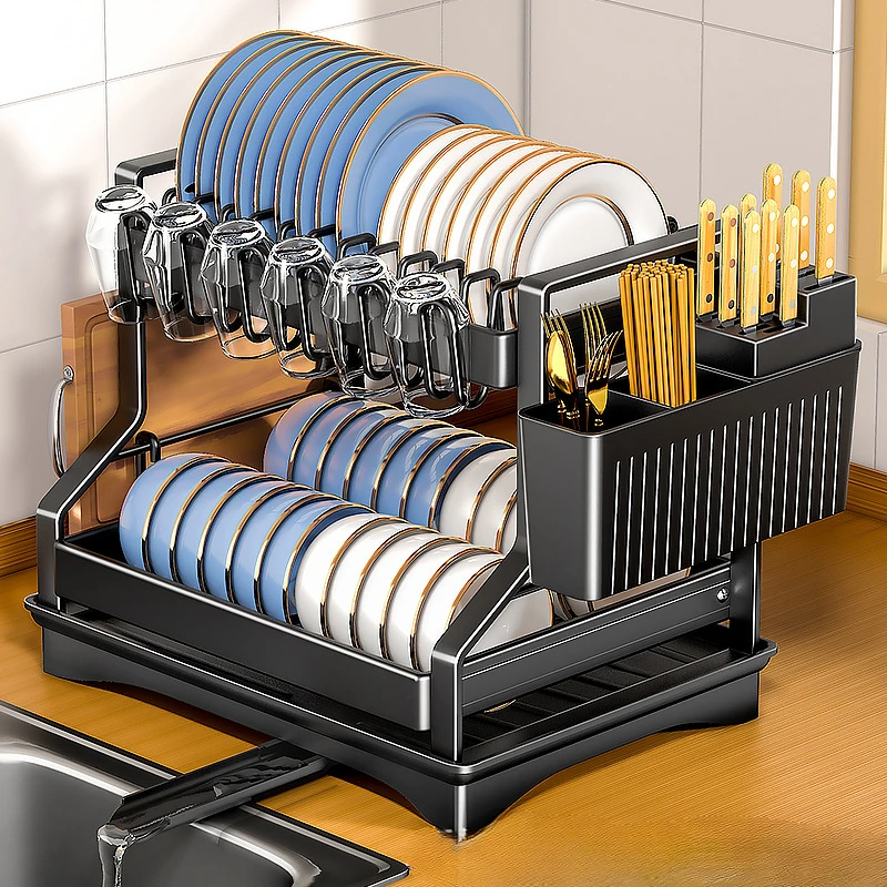 

Multi-functional Dish Drainer Kitchen Sink Organizer Utensil Storage Rack Countertop Drying Rack Home Water Drainage Design