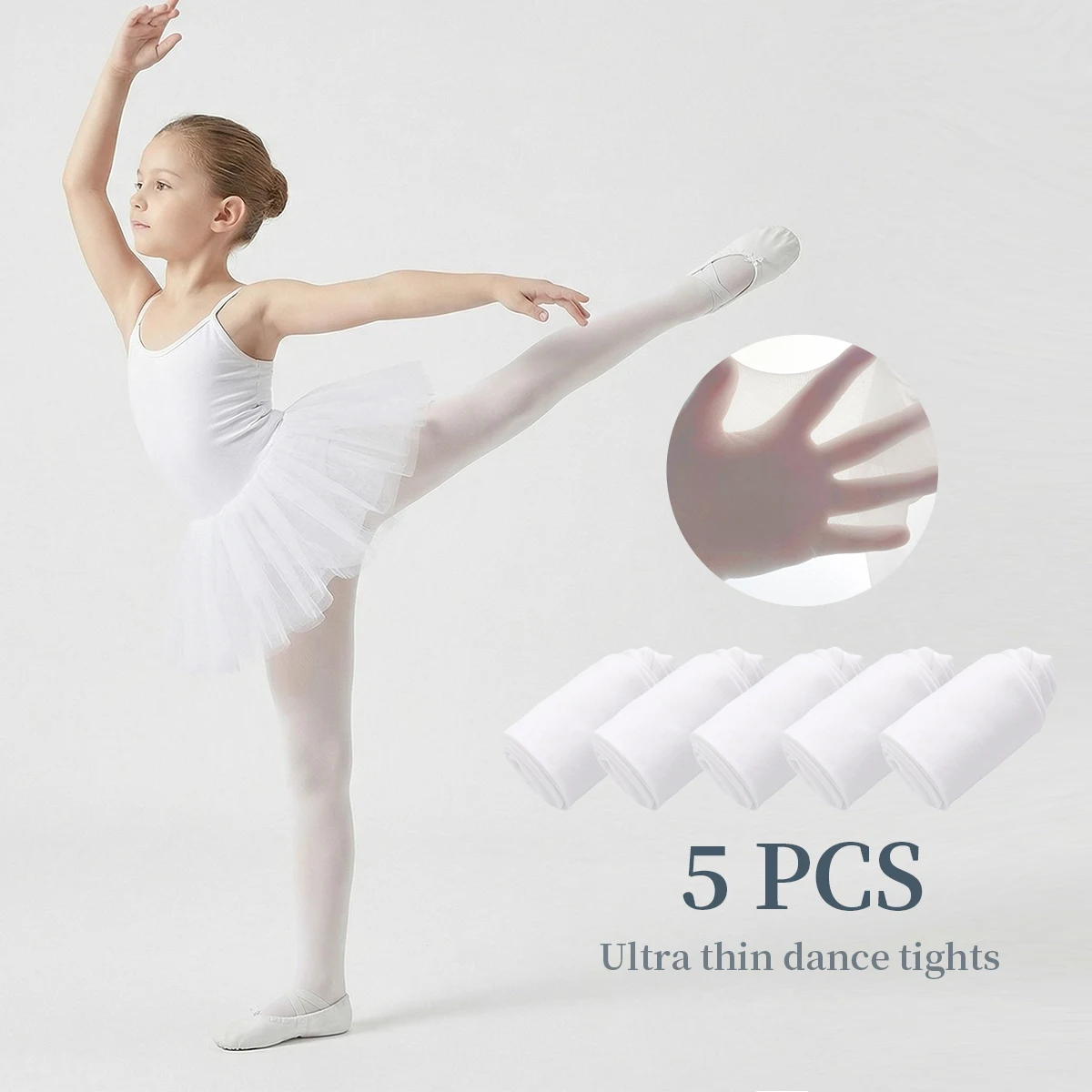 5 Pcs Girls' Kids'Stretchy White Dance Socks baby toddler leggings - Thin, Breathable for Summer Dance Classes, Performances & D