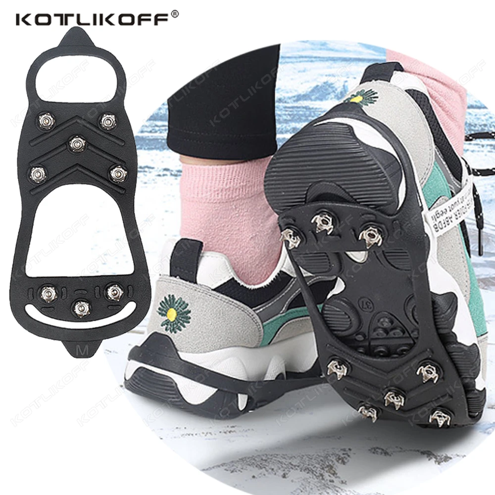 8 Tooth Snow Ice Crampons Anti slip Shoe Inserts Perfect for Winter Outdoor Sports like Climbing, Hiking Fishing
