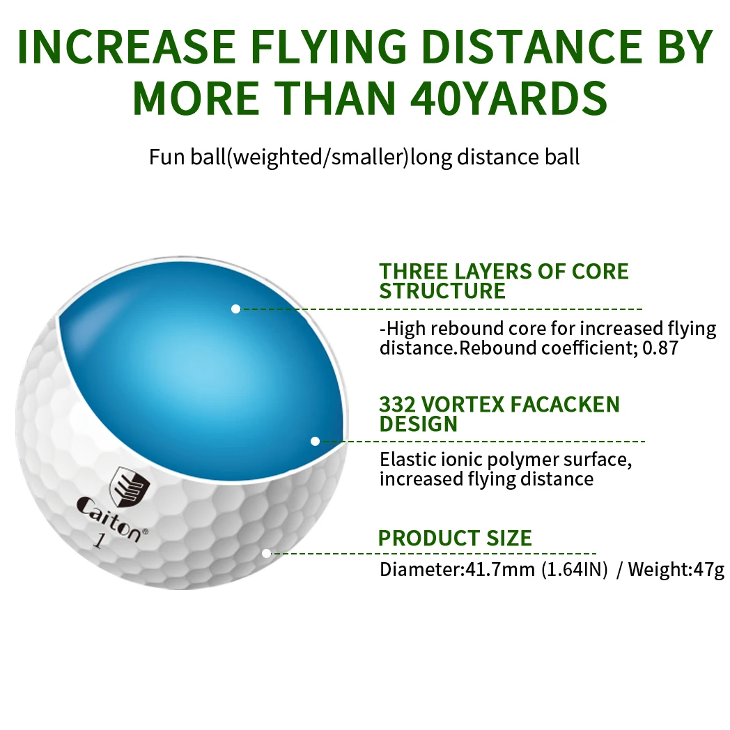 Caiton-Ultimate Golf Balls, upgrade 40 + Yards, High Precision and Endurance, Adults Players, 12 Pcs, 24 Pcs, 36Pcs