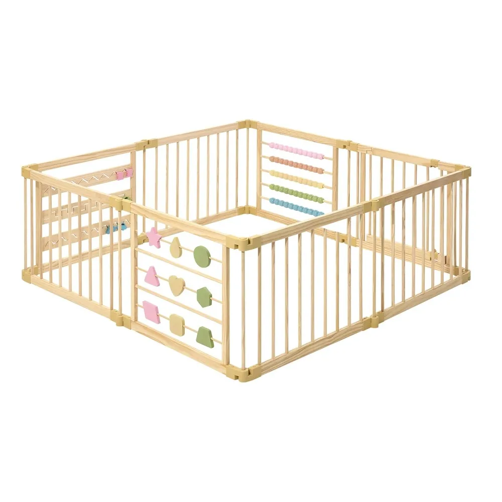 Wooden Playpen Extra Large for Toddlers and Babies - Foldable, Expandable, Adjustable - 8-10 Panels
