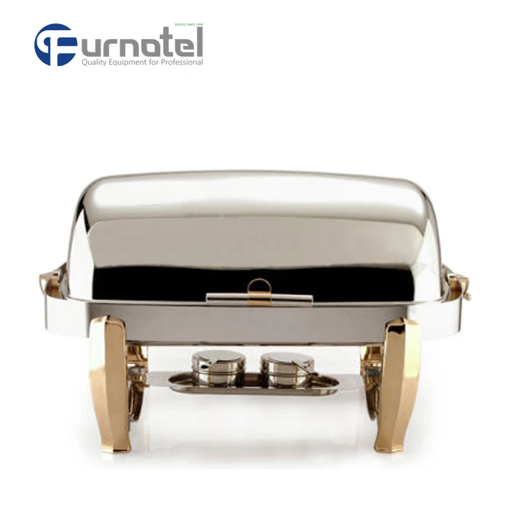 C080 Titanium Plated Rectangular Roll Top Food Warmer Chafing Dishes for Catering for Sale