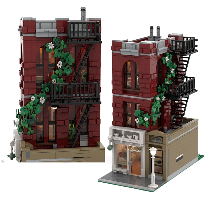 Spot-bloques de construcción de ensamblaje de partículas pequeñas, 194027 199509, escena de calle italiana, juguete de construcción, colección de casa roja, orna