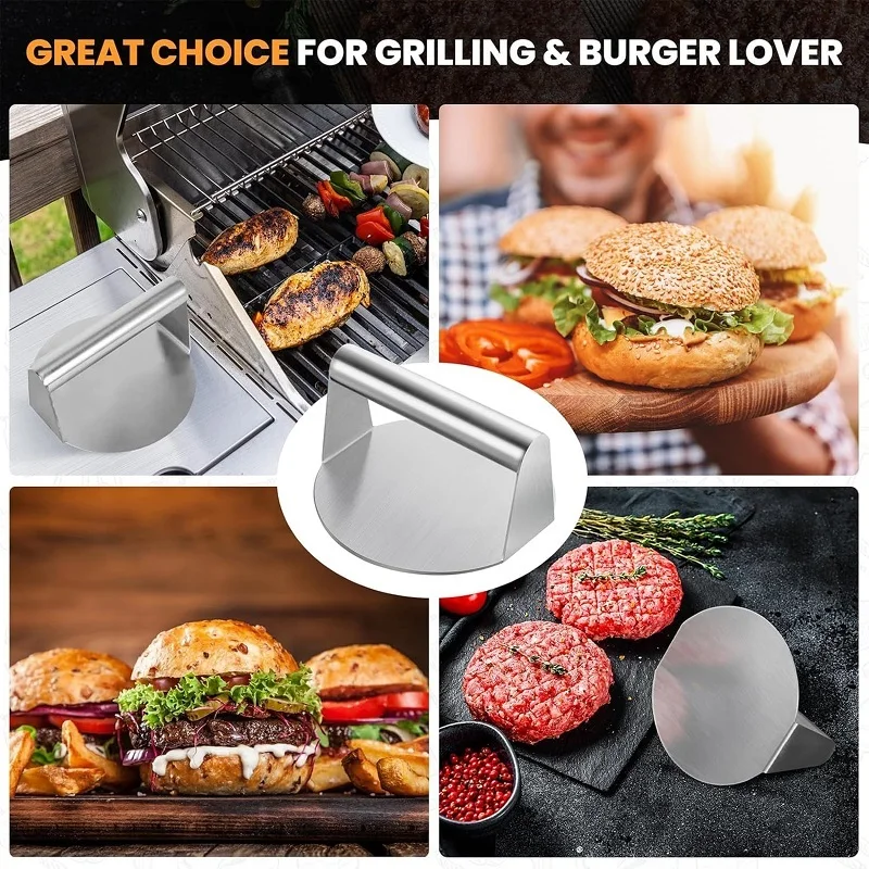Edelstahl Smash Burger Presse Hamburger Patties Fleischstampfer Kreisförmige Fleischpresse Form für Deli Fleisch Küchenzubehör – Detail 4