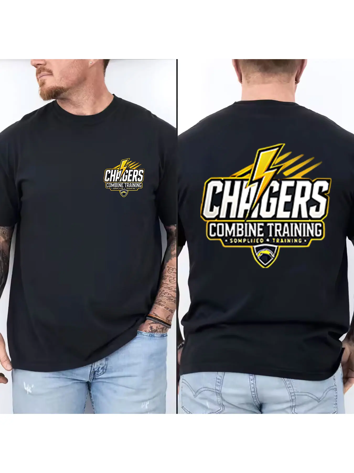 Men's Cotton Crew Neck T-Shirt with Dynamic Lightning Graphic, Combine Training Themed Casual Tee, Breathable Soft Fabric for