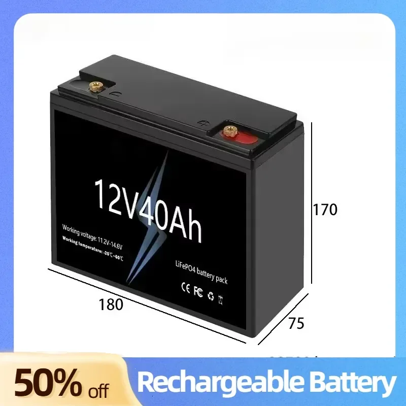 12V 50Ah-20Ah LiFePO4 Lithium-ion Battery for Baby Strollers Toy Cars Motorcycles and Hand Carts Rechargeable Batteries