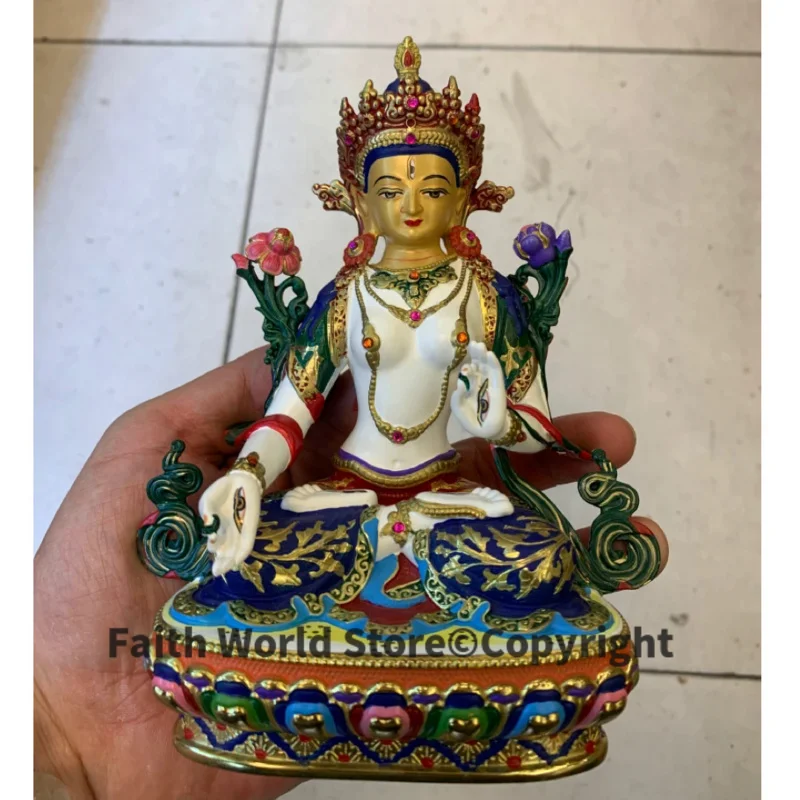 High grade COLOR Drew gilding Buddha brass statue HOME temple effective protection Tibetan Nepal White Tara Guanyin God Buddha