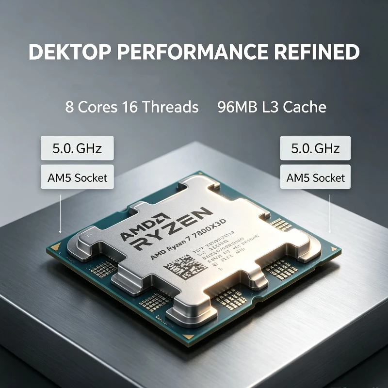 Ryzen 7 7800X3D 5NM Desktop Processor 8‑Core 16‑Thread 4.2GHz 96M L3 Socket AM5 120W DDR5 Gaming CPU Without Cooler