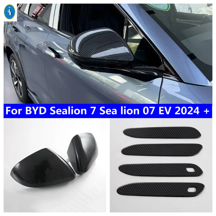 

Carbon Fiber Look Door Side View Wing Mirror / Side Door Handle Cover Trim For BYD Sealion 7 Sealion 07 EV 2024 2025 Accessories