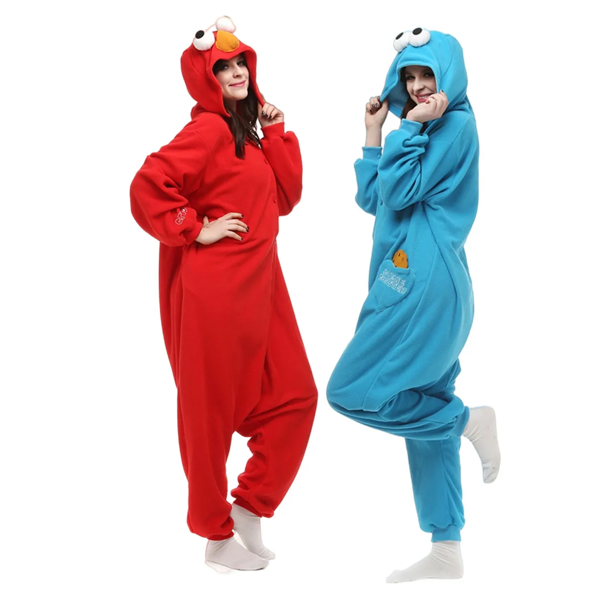 Adults Polar Fleece Kigurumi Cookie Monster Women Cosplay Costume Men Animal Onesies Pajamas Halloween Carnival Party Jumpsuit