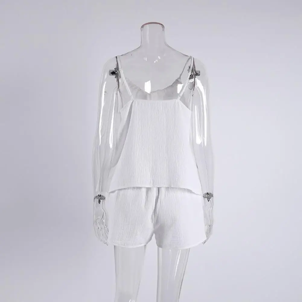 Cozy Two-piece Pajamas for Her Women's Cotton Sleeveless Pajamas Set Spaghetti Strap Lace-up Top Shorts Summer Sleepwear Lounge