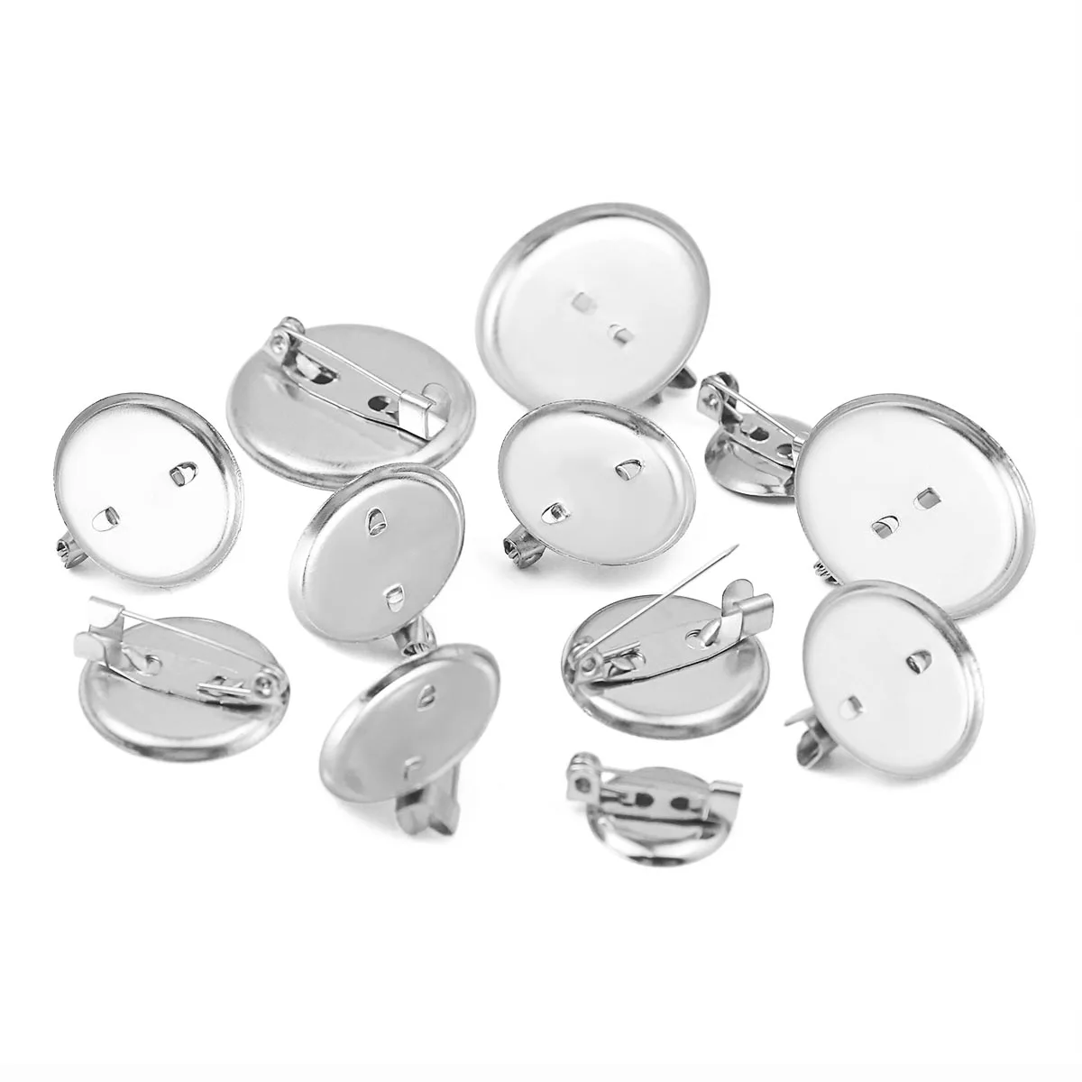 15-35mm Stahlfarbene Runde Scheiben-Broschenclips Handgefertigt DIY für Schmuckherstellung Broschen-Basis Zubehör
