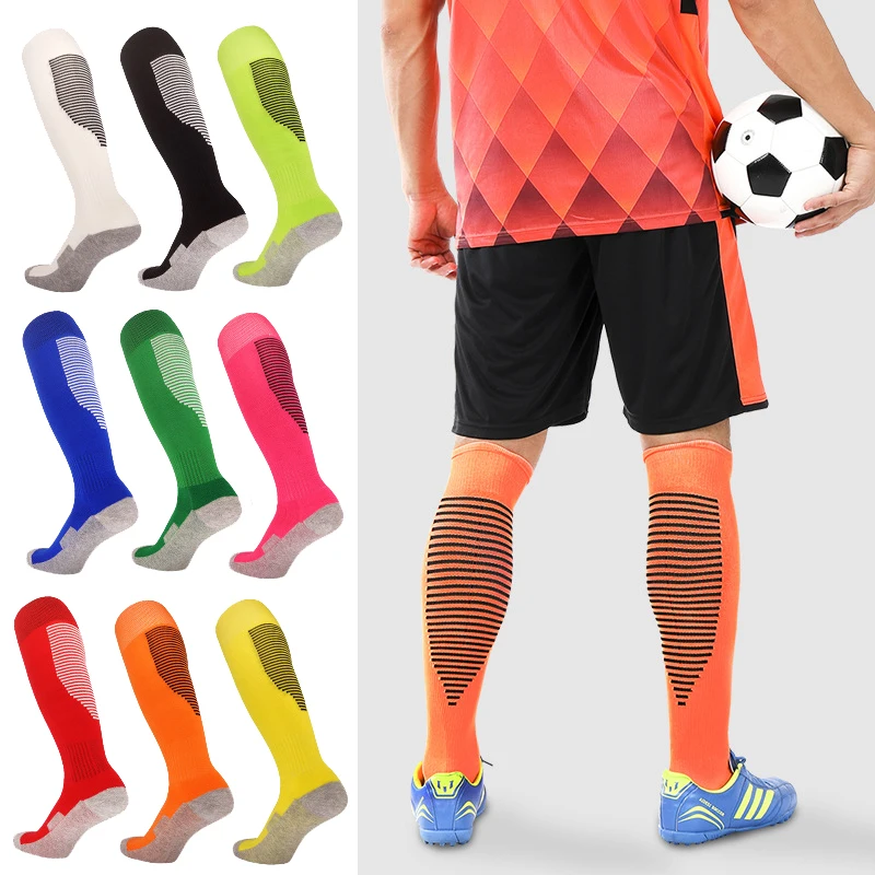 Hot Sale Stripe Sports Soccer Socks Adult Kids Breathable Football Knee High Training Running Long Stocking Towel Bottom Sock