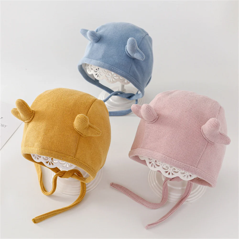 Gorro con orejas de gato para bebé, gorro suave para bebé, niño y niña, gorros con protección de Color sólido, gorro para recién nacido, otoño e invierno
