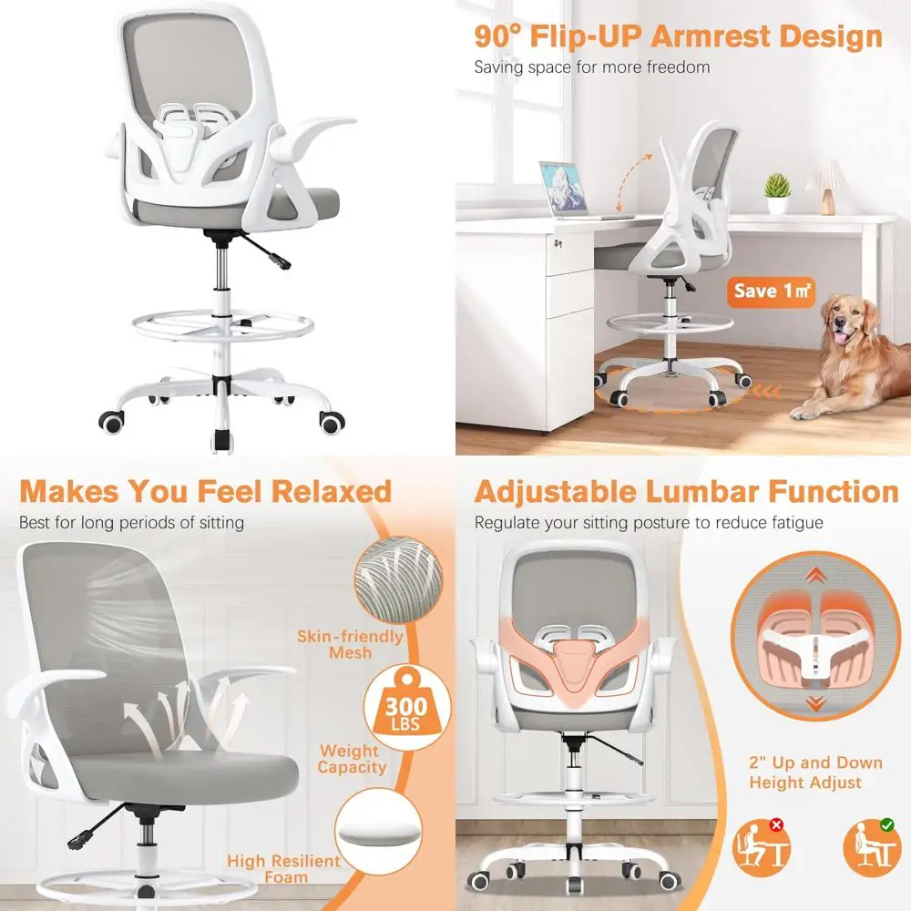 

Ergonomic Tall Desk Chair with Lumbar Support and Footrest for Home Office Use