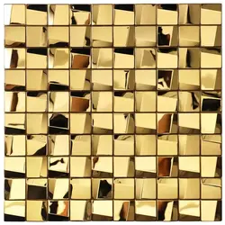 3D Gold Glossy Stainless Steel Metal Square Mosaic Wall Backsplash Tile SMMT2441