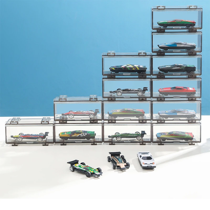 Acrylic Transparent Storage Box for Hot Wheels 1/64 Car Model Parking Lot Sorting Stackable Toys for Boy Waterproof Display Rack