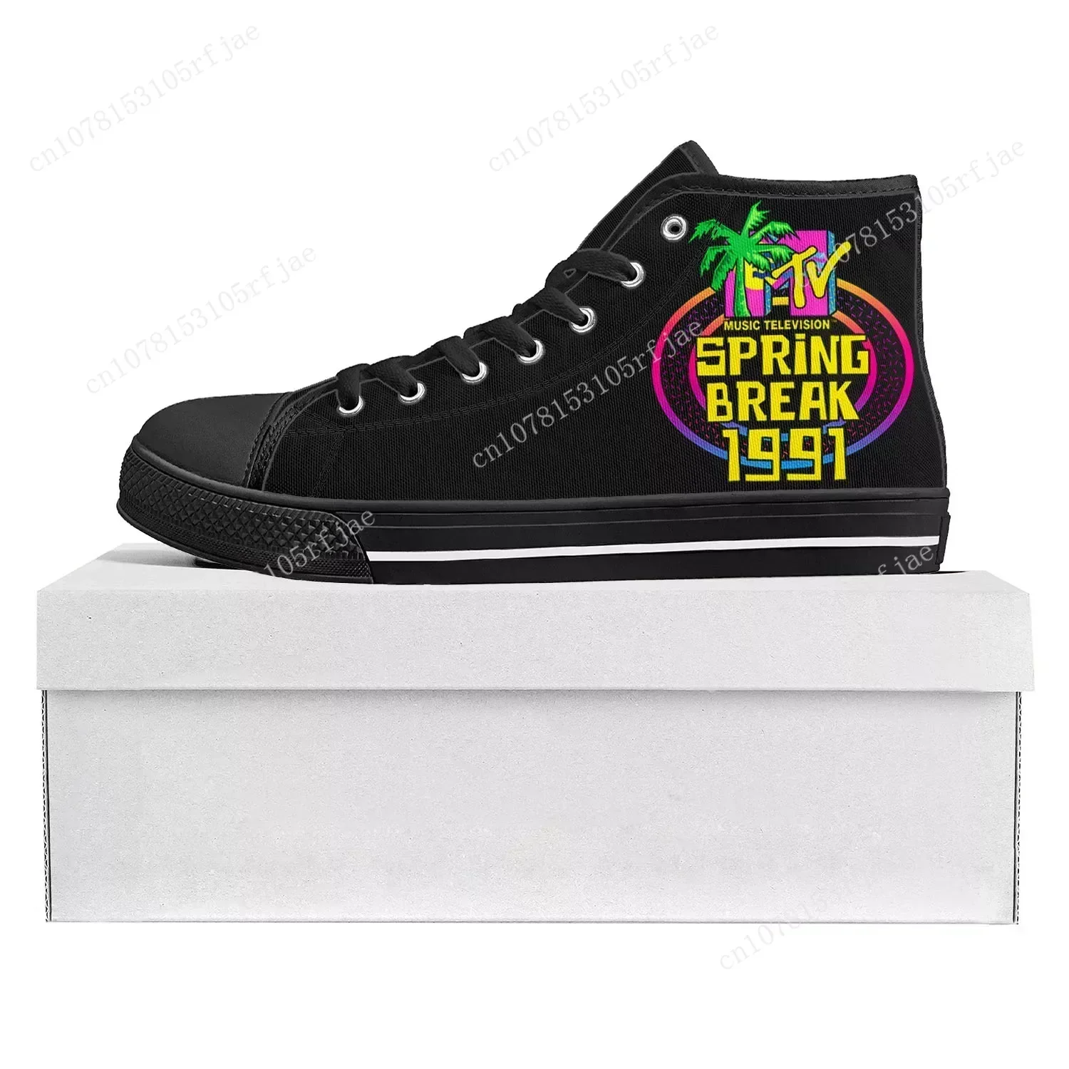 MTV Spring Break 1991 Music High Top High Quality Sneakers Mens Womens Teenager Canvas Sneaker Casual Couple Shoes Custom Shoe