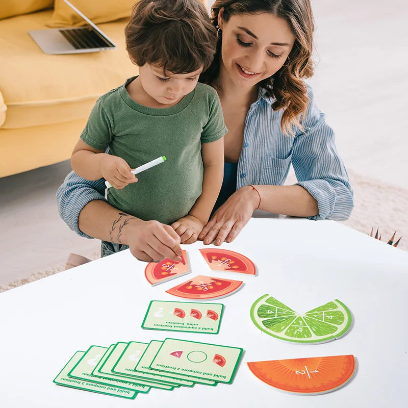 91 ชิ้นไม้ผลไม้เศษส่วนของเล่น, ห้องเรียนคณิตศาสตร์ช่วยสอน, หมายเลขการเรียนรู้สําหรับเด็กคณิตศาสตร์, การศึกษาเกมในร่ม