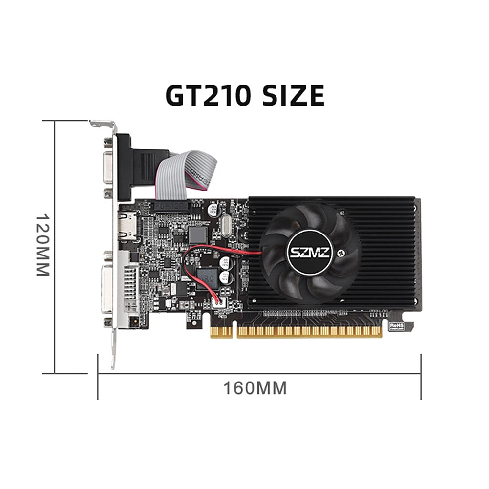 بطاقة رسومات الألعاب GT210 1G مع منفذ DVI VGA HDMI-Compatibe بطاقة رسومات منخفضة المستوى 64Bit DDR3 PIC Express2.0 لألعاب الكمبيوتر